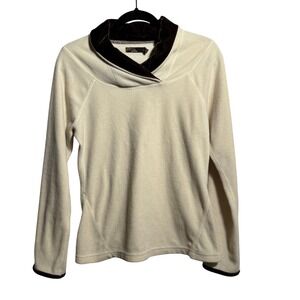 VTG Prana Cream Fleece Long Sleeve‎ Top Brown Velvet Collar Trim Womens S Y2K